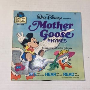 Vintage 1979 Walt Disney Mother Goose Rhymes book and 7 inch vinyl record.